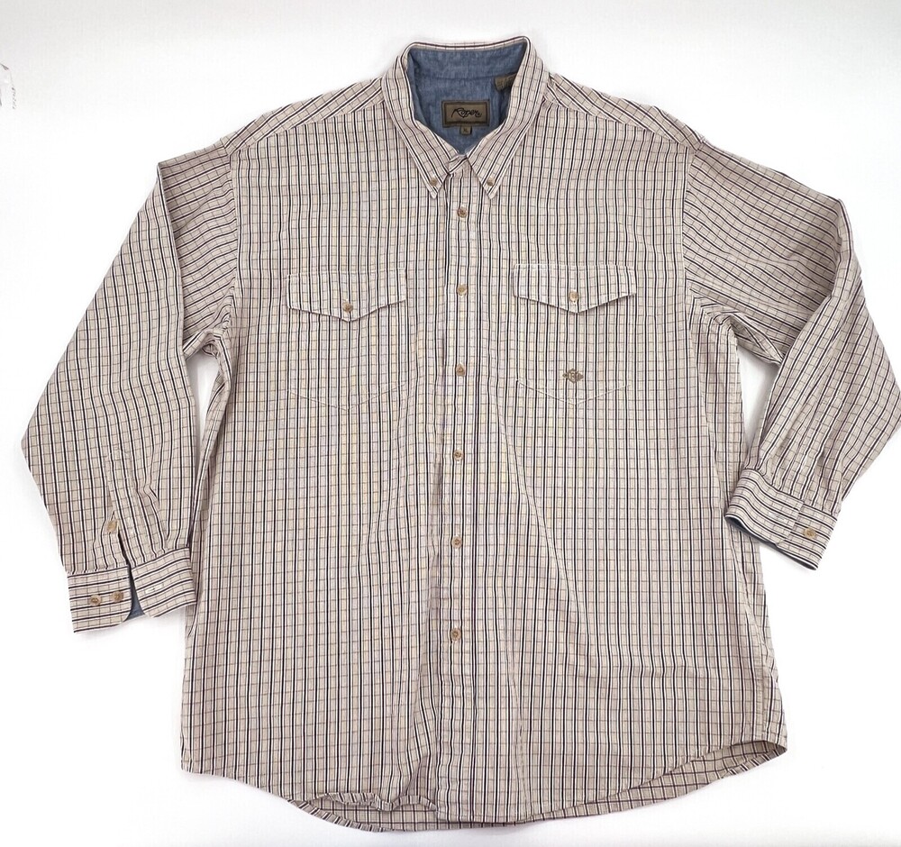 Roper Shirt Mens Extra Large XL Striped Tan Button Up Long Sleeve Pocket Casual